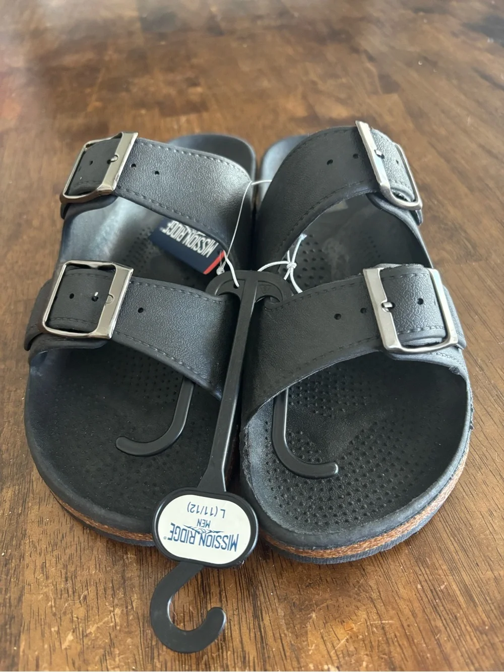 Mission Ridge Men’s Black Double-Buckle Slide Sandals Size 11.5
